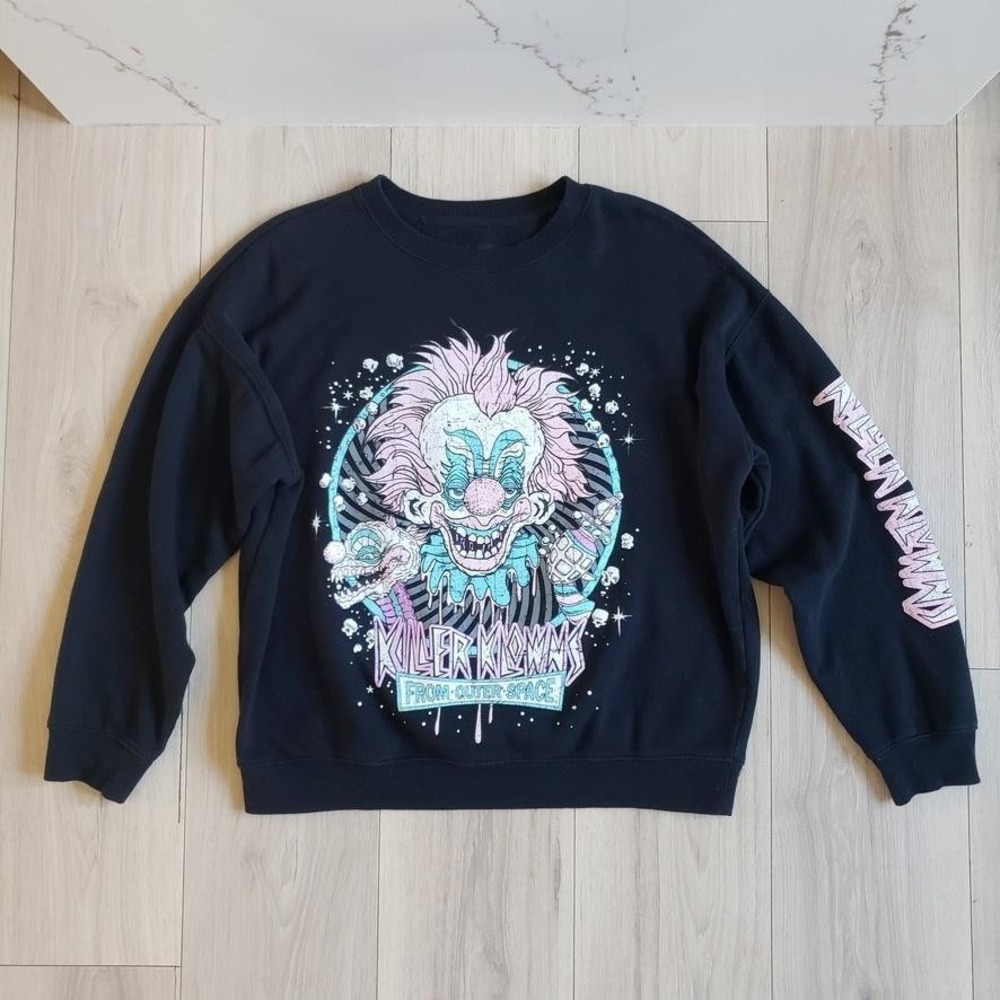 Killer Klowns Sweatshirt Unisex L Black Fleece Graphic Horror Movie Pullover